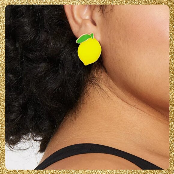 🍋 Cute Lemon Enameled Stud Earrings by "a new day" NWT - Picture 4 of 4